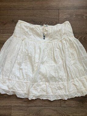 American Eagle White Smocked Lined Tiered Drawstring Skirt Size 10